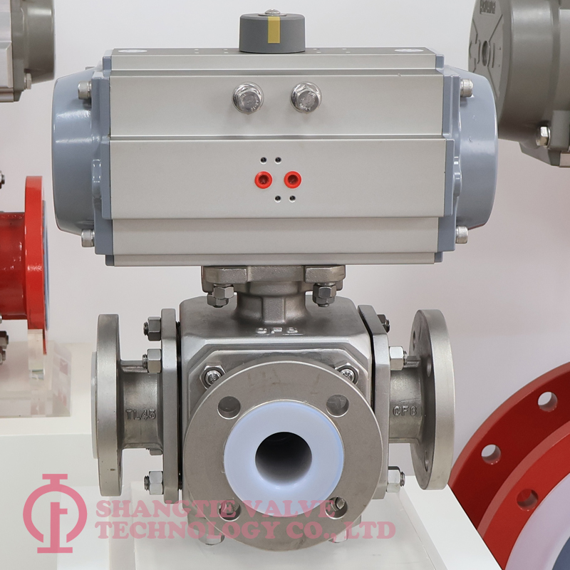 PNEUMATIC 3 WAY FLUORINE LINED BALL VALVE_(7522)